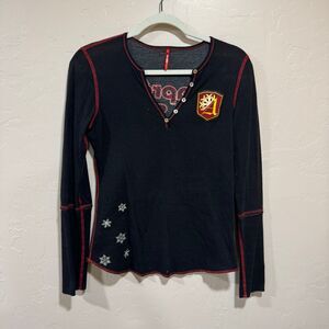 Alp N Rock APRES SKI embroidered black henley knit top size 2